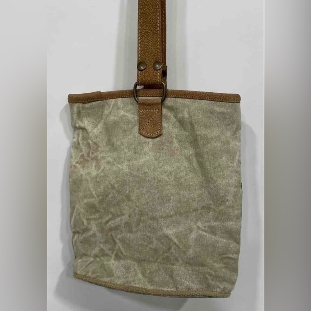 Clea Ray Leather Hide Canvas Bag 2 Wine Bottle Gift Bag NWT - Picture 3 of 4